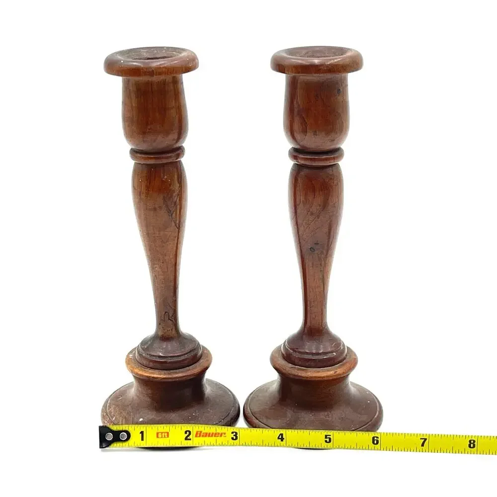 Hand Turned Wooden Wood Candlesticks Candle Holders Tapers Cottage Decor 9